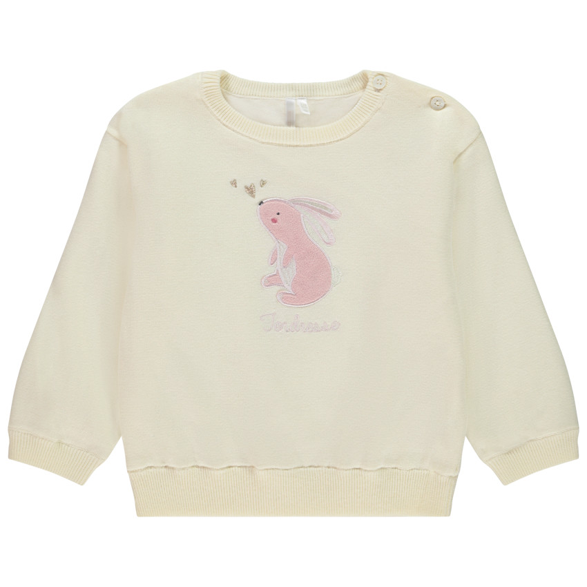 Pull tricot doublé en velours avec patch brodé fantaisie pour bébé fille 