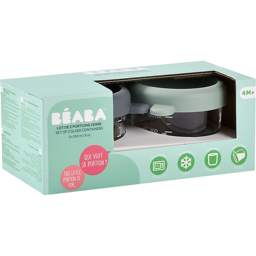 Set van 2 bewaarpotjes in glas 150ml Mineraal-Groen Salie 