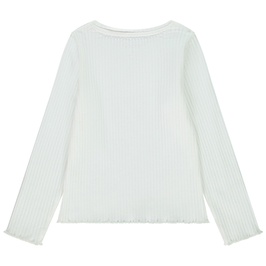 T-shirt manches longues côtelé à nœud brodé pour fille 