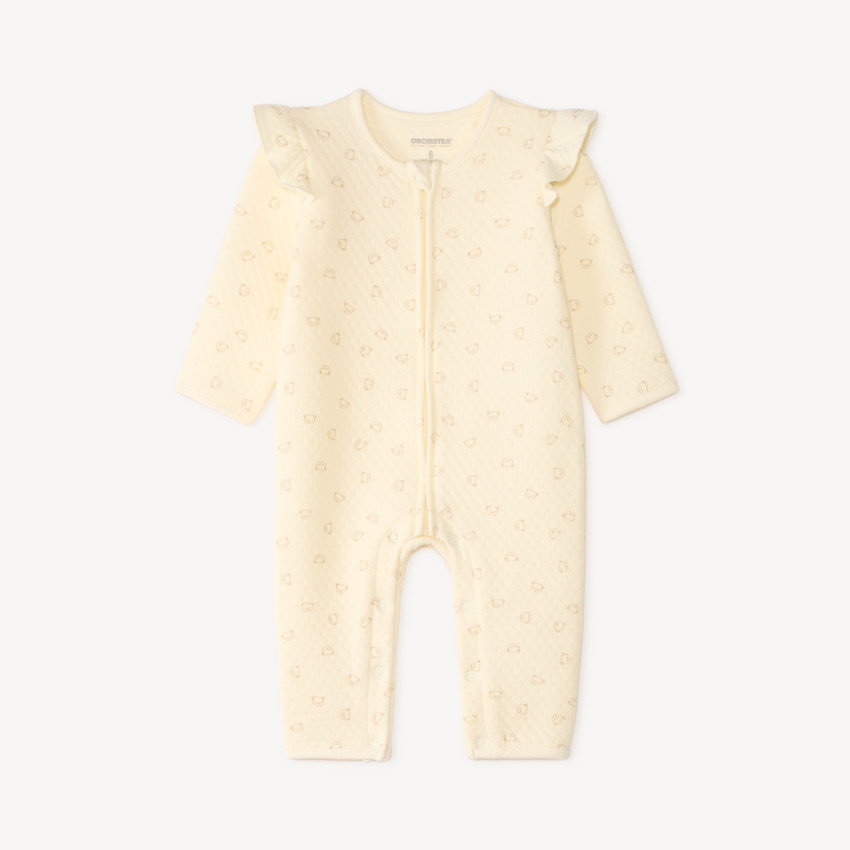 Combinatie van fantasietextiel met een bedrukte teddybeer voor meisjesbaby's 