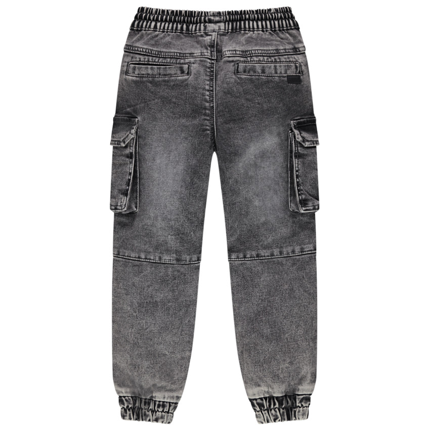 Jeans in cargostijl met used effect, zakken en elastische afwerking 