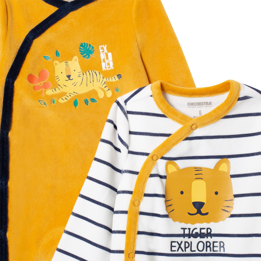Set van 2 fluwelen onesies met tijgerprint voor babyjongens 