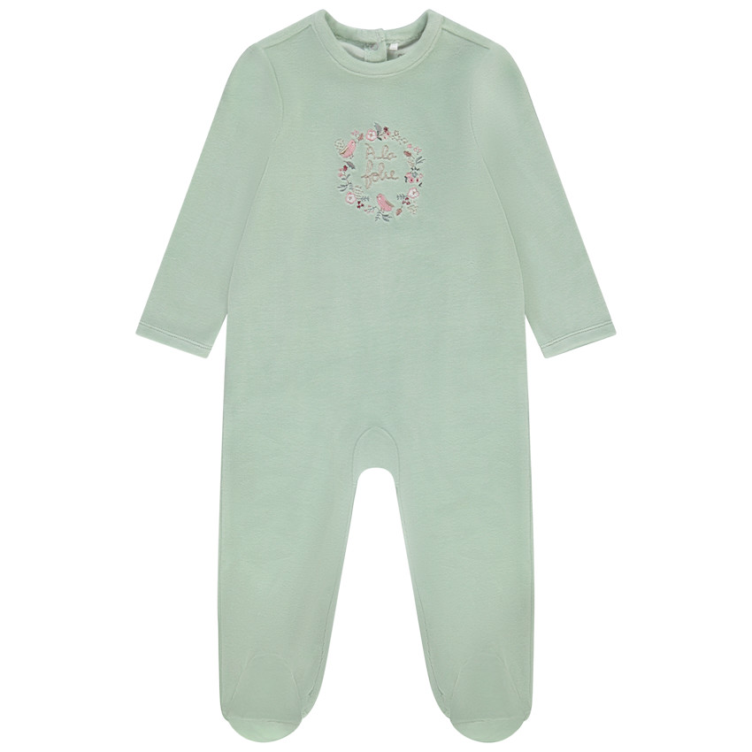 Dors-bien en velours pour bébé fille avec ouvertures différentes selon l'âge 