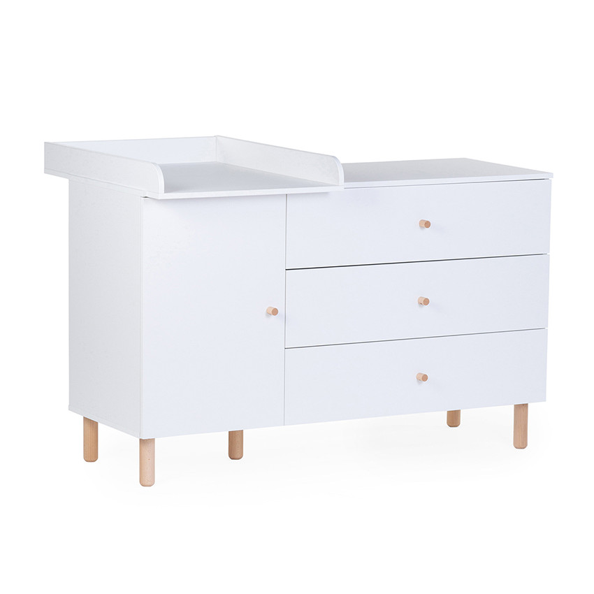 Commode à langer avec placard et 3 tiroirs Wonder White 