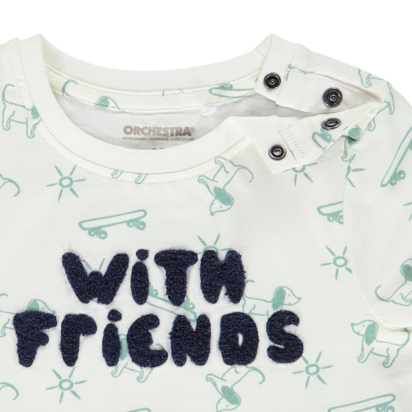 Ensemble de plage en molleton t-shirt imprimé chiens + short pour bébé garçon 