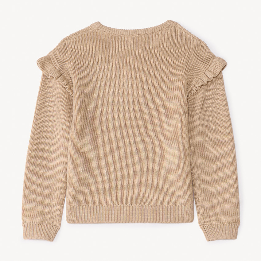 Pull en tricot perlé uni brodé cœur pour fille 