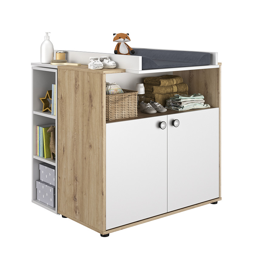 Commode 2 portes Arthur - Blanc/Chêne 