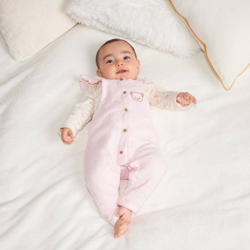 Ensemble salopette et t-shirt manches longues motifs ourson pour bébé fille 