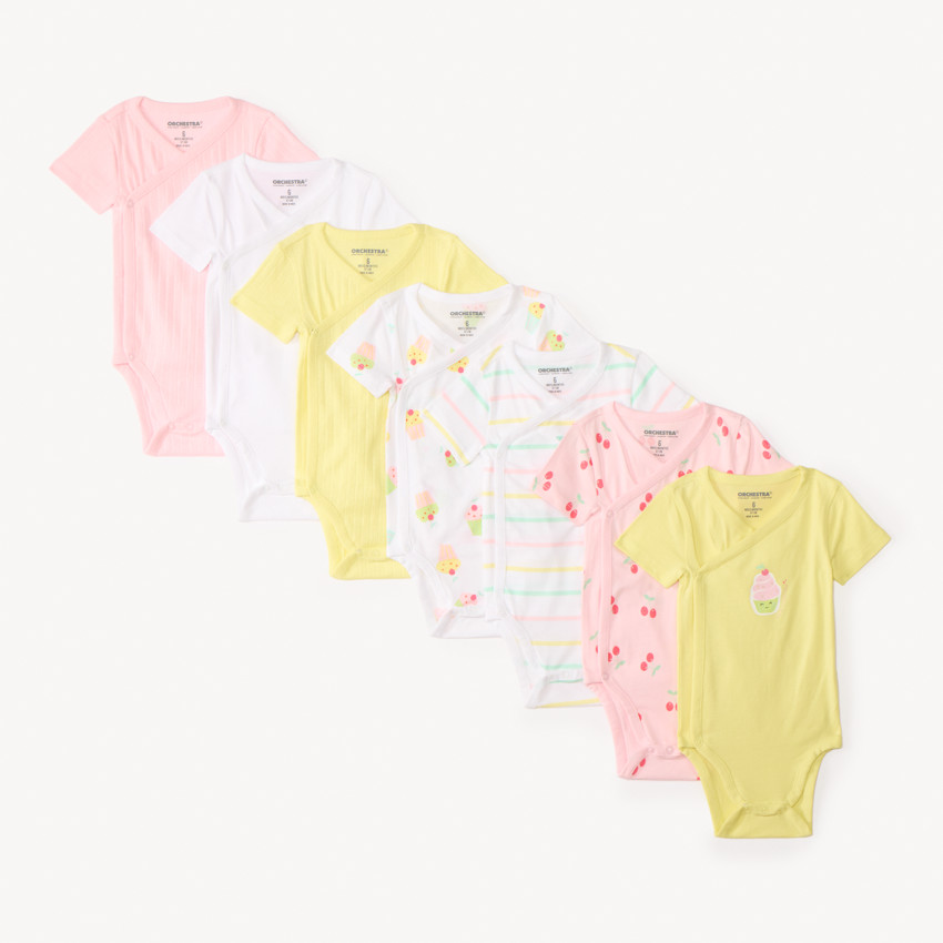 Set van 7 korte mouwen bodys met snoepmotieven voor meisjesbaby's (met verschillende openingen afhankelijk van de leeftijd) 