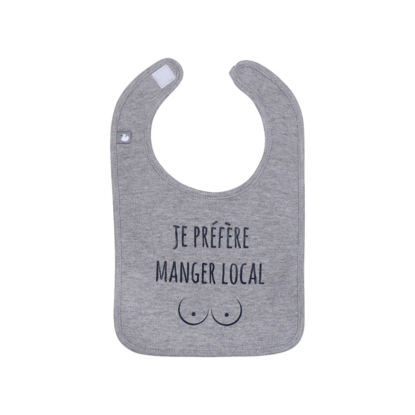 Bavoir "Je préfère manger local" - Gris chiné 