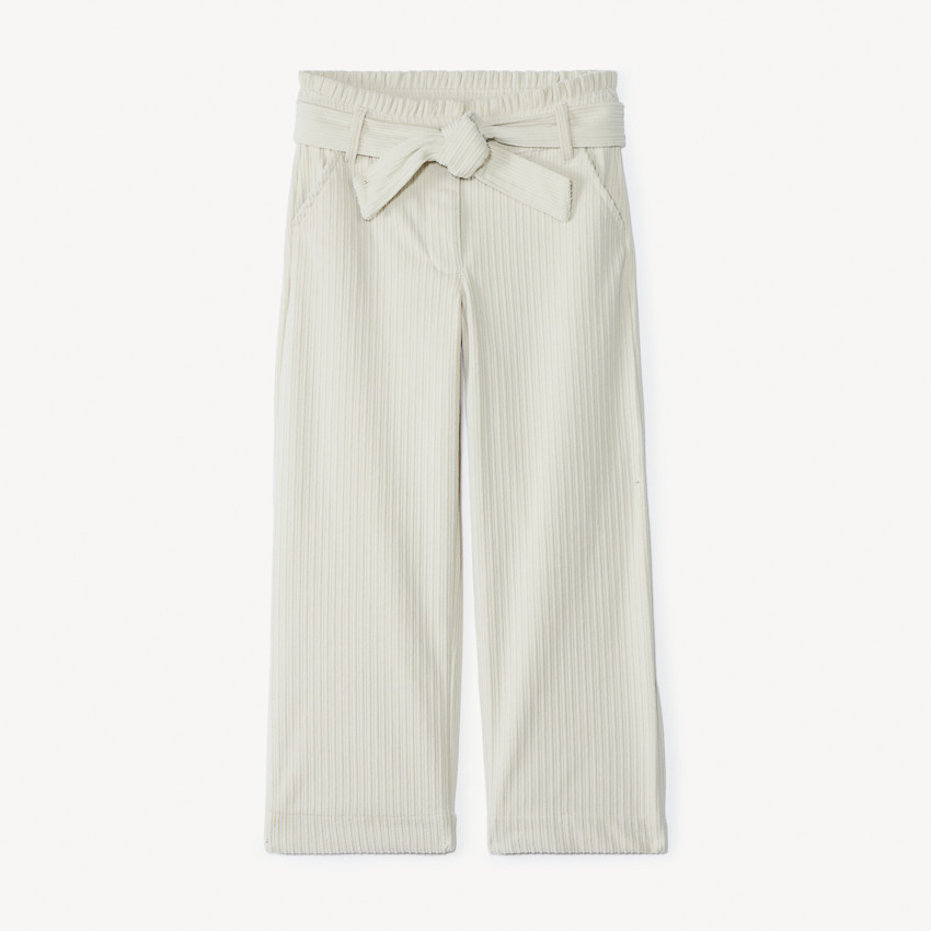 Pantalon palazzo en velours côtelé et ceinturé pour fille 