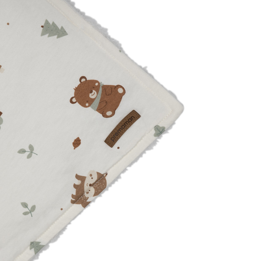 Couverture bi-matière 80 x 110 cm imprimé animaux Roi des Forêts écru 