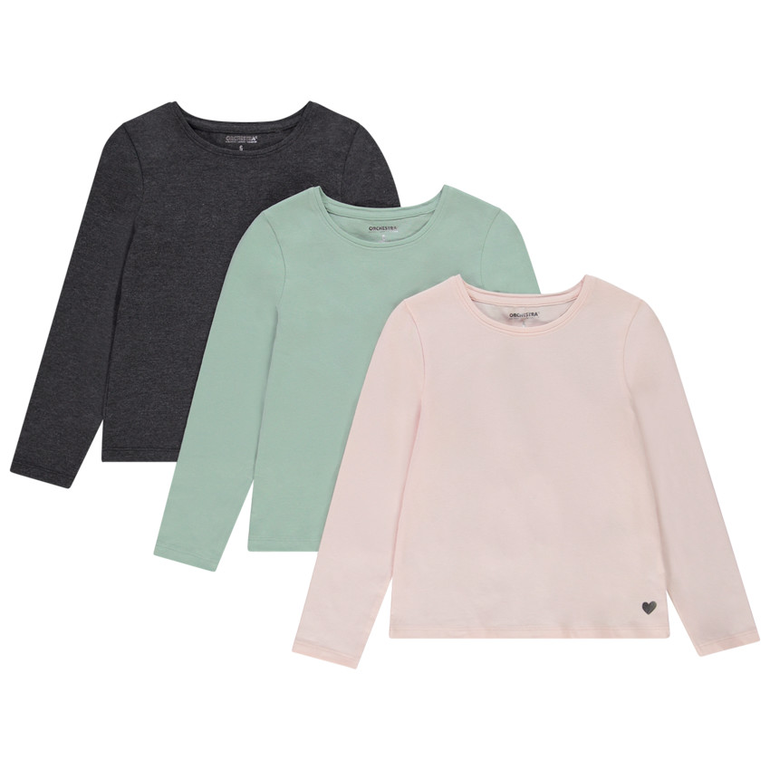 Set van 3 t-shirts lange mouwen print hart voor meisjes 