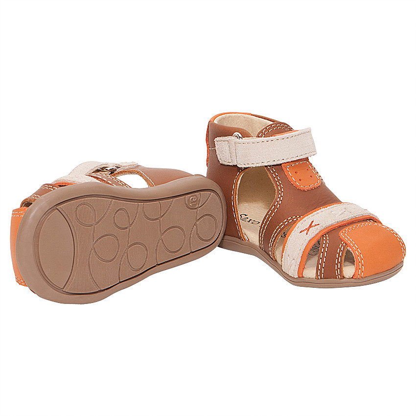 Blootvoetse sandalen in leder met klittenband 
