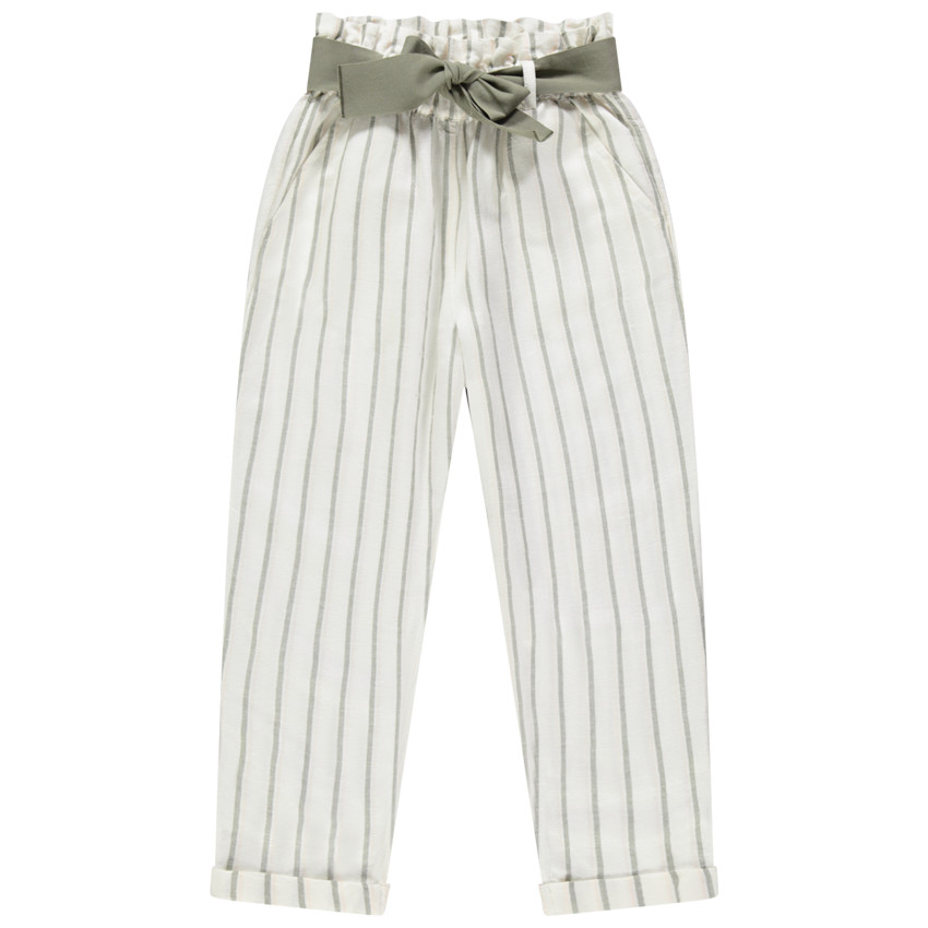 Pantalon taille haute à rayures all-over et ceinture à nouer 