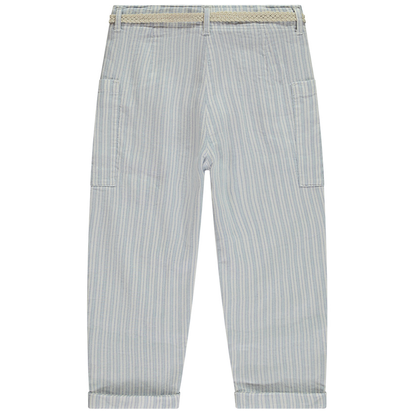 Pantalon rayé à poches + ceinture tressée fille 
