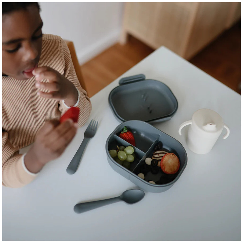 Lunchbox avec compartiments et couverts Gris Foncé 