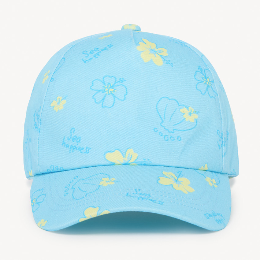 Petite capuche en twill avec impression de fleurs et de coquillages pour bébé fille 