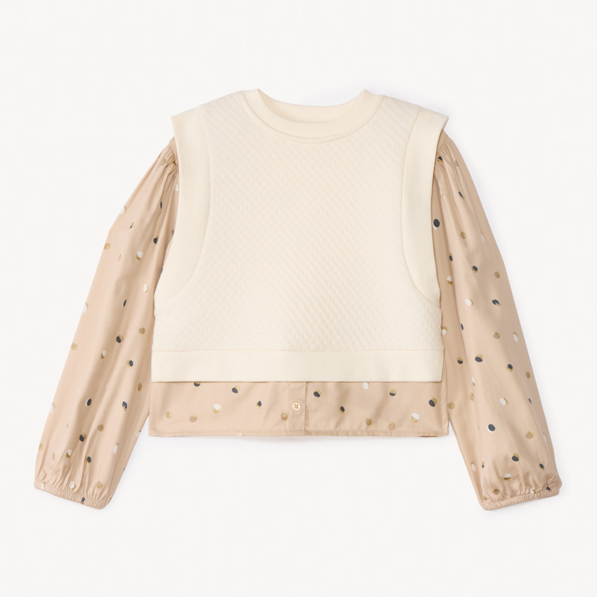 Langarmige blouse met stippen, 2-in-1 effect voor meisjes 