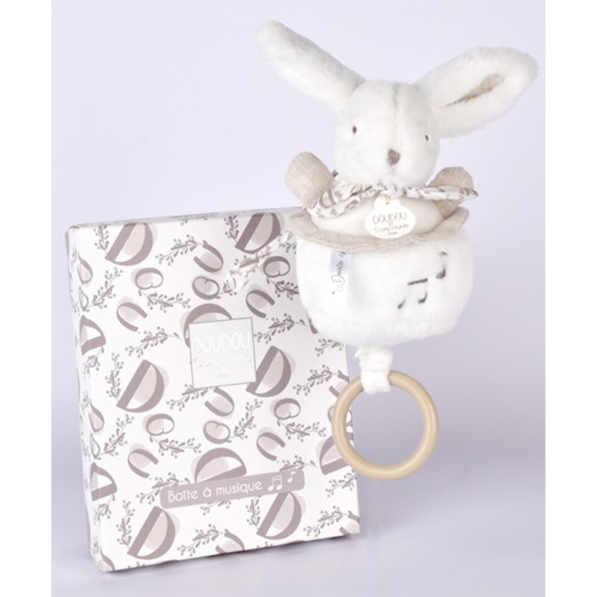 Peluche lapin doudou boîte à musique Blanc 