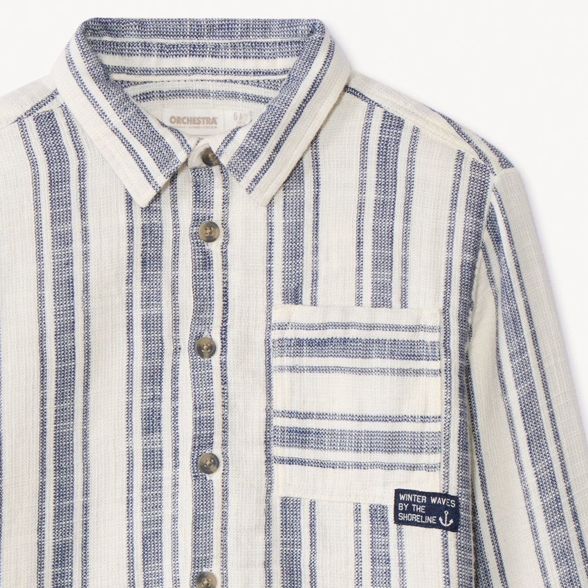 Gestreept overhemd met grote zak voor jongens 