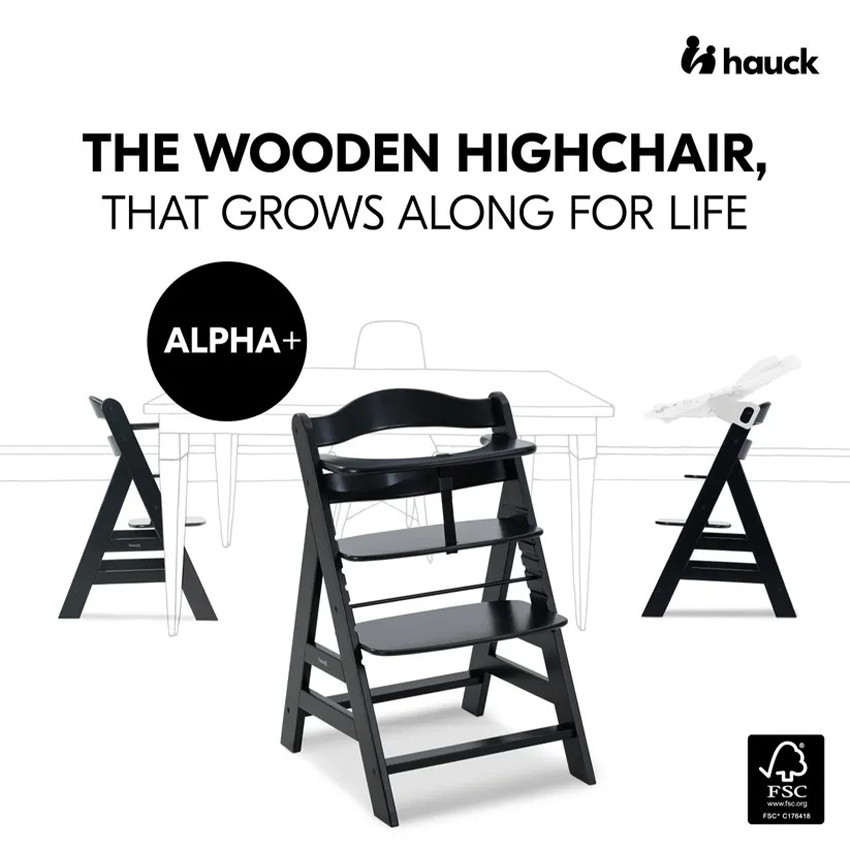Hoge stoel meegroeiend Alpha+ Hout Zwart 