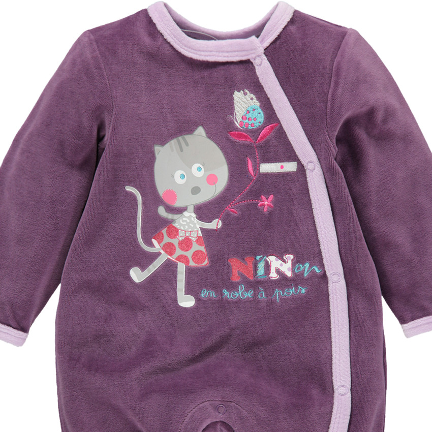 Dors-bien en velours avec patch petit chat 