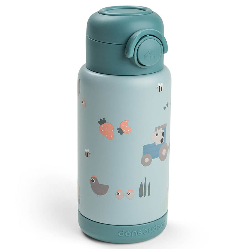 Drinkfles isothermish met rietje 340ml Tiny Farm Blauw 