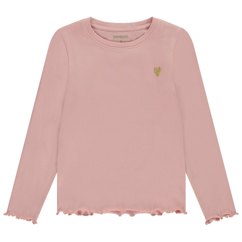 T-shirt lange mouwen ribbel borduurwerk gouden hart voor meisjes 