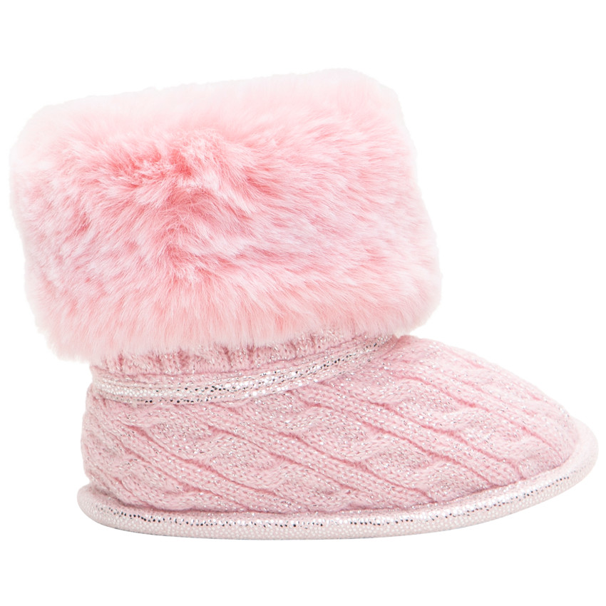 Halfhoge laarsjes van tricot met hals van namaakbont 