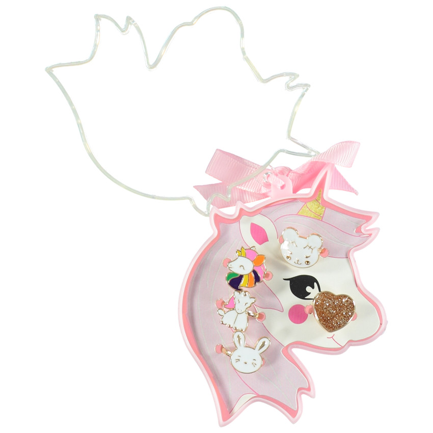 Lot de 5 bagues fantaisie + boîte licorne pour fille 