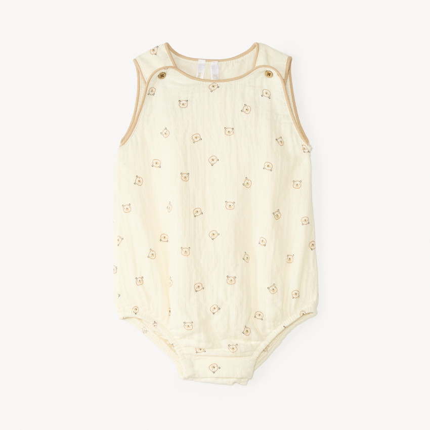 Barboteuse en gaze de coton imprimé ourson pour bébé garçon 