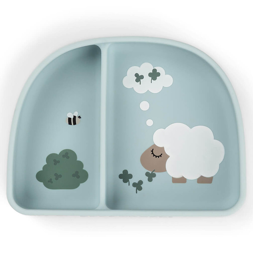 Kom met vakjes en zuignap Tiny Farm Blauw 