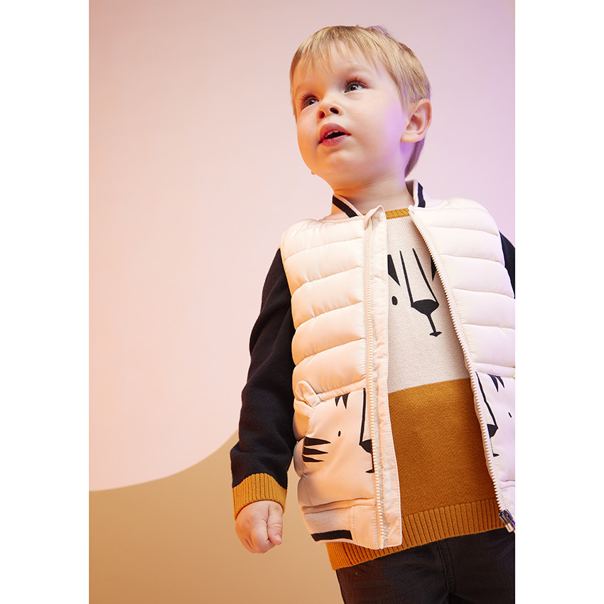 Doudoune sans manches en polyester avec poche ludique tigre pour bébé garçon 