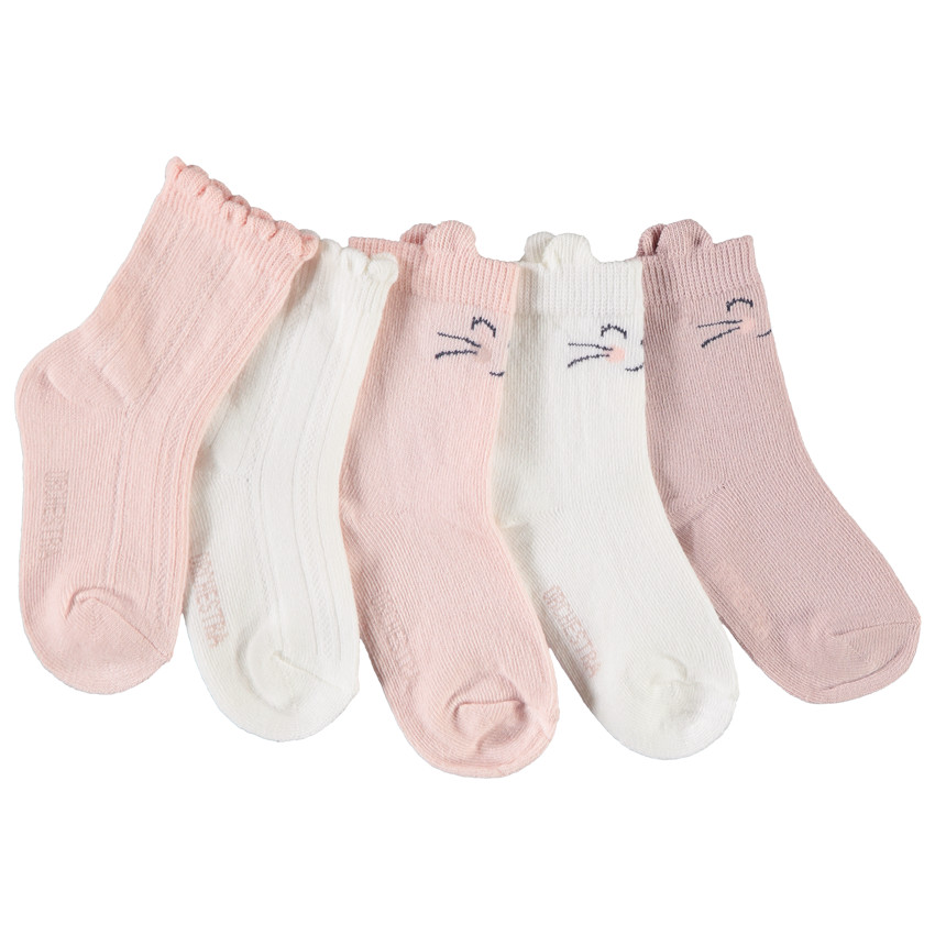 Lot de 5 paires de chaussettes chat pour bébé fille 