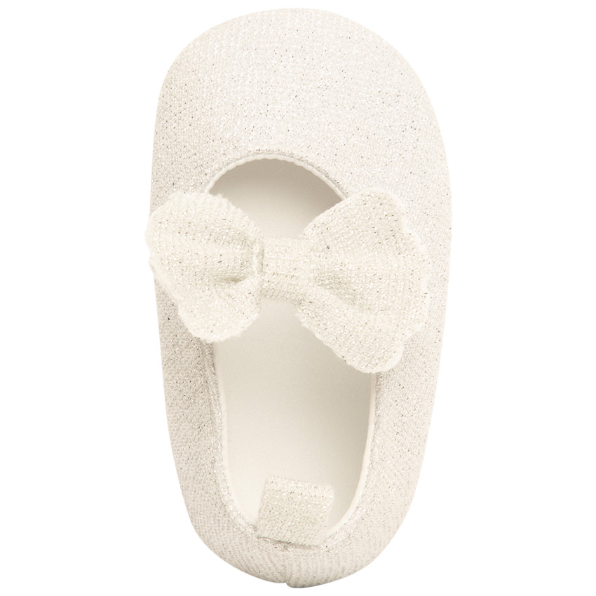 Babies argentés avec lanière élastiquée à nœud pour bébé fille 