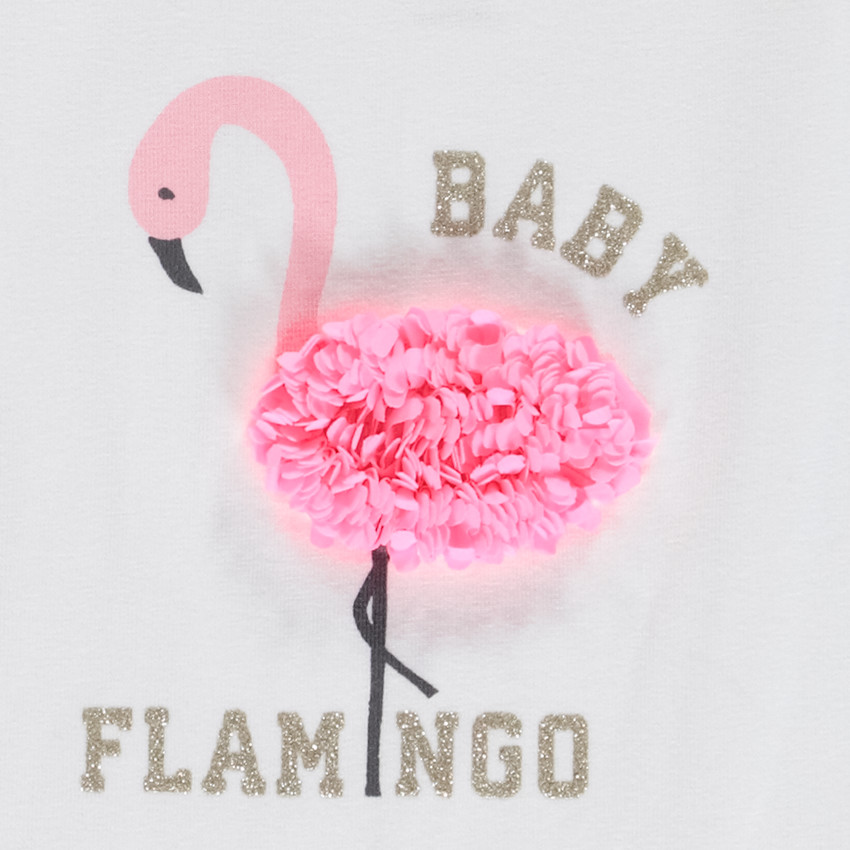 Effen top met flamingo print 3D bloemblaadjes effect voor baby meisjes 