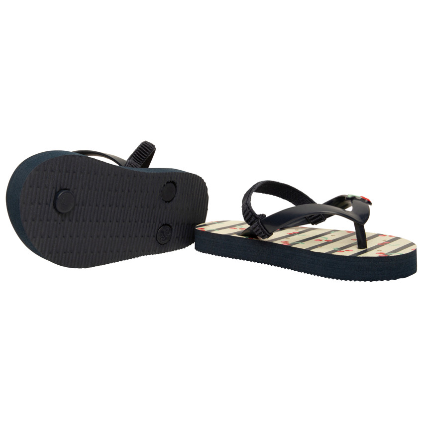 Tongs rayées à imprimé et badge cerises pour fille avec lanière selon l'âge 