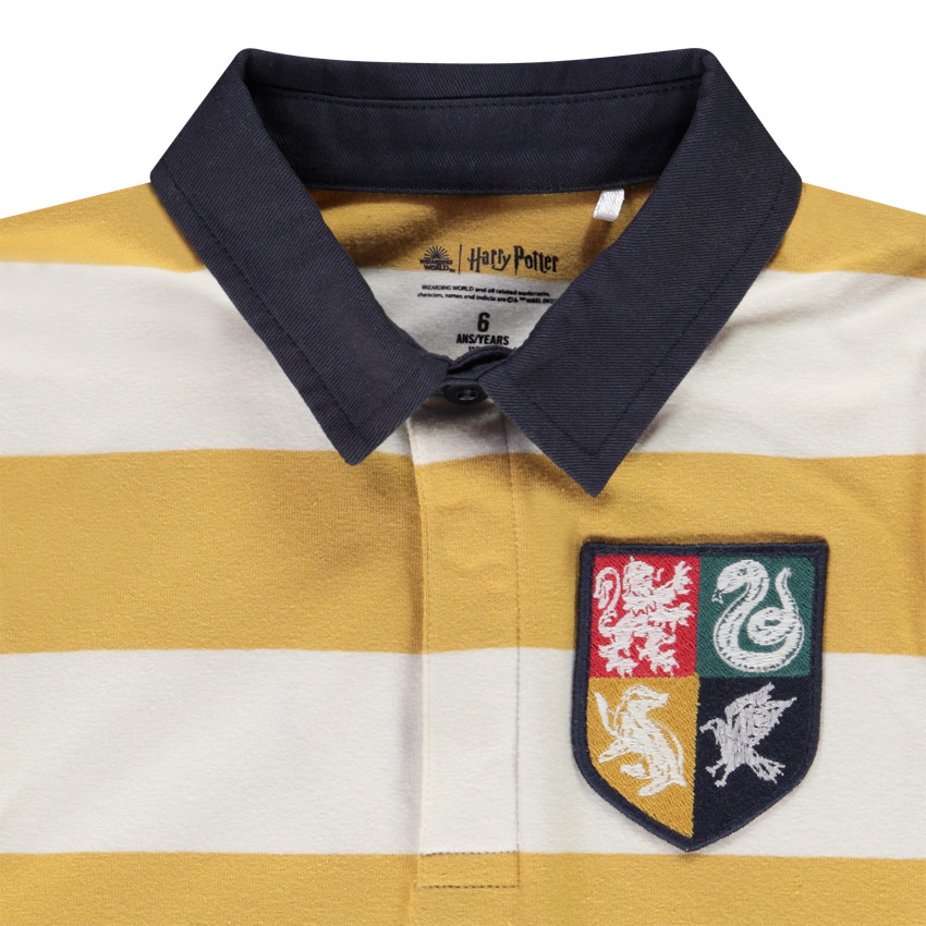 Polo met lange mouwen, brede strepen, geborduurde patch en Harry Potter-print voor jongens 