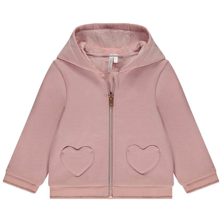 Vest met lange mouwen in fleece met hartvormige kangoeroezak meisjes 