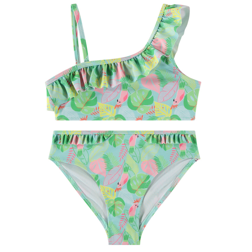 Maillot de bain 2 pièces asymétrique imprimé jungle pour fille 