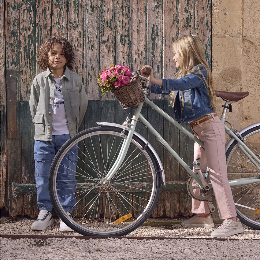 Jean denim overdyed large rose avec ceinture pour fille  