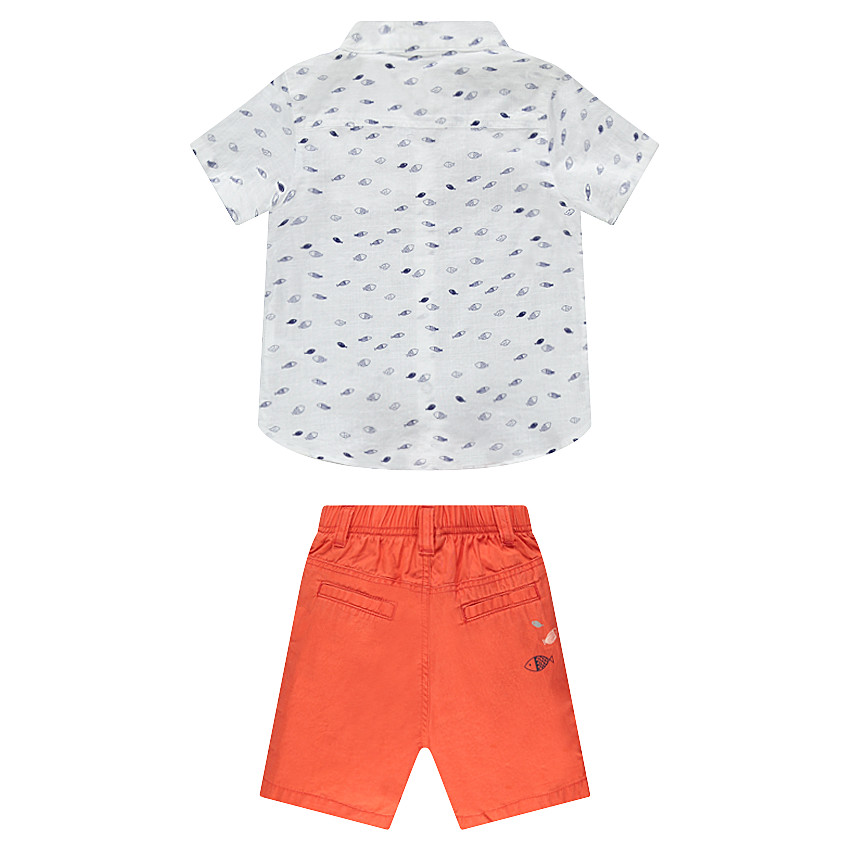 Ensemble chemise imprimée et bermuda corail 