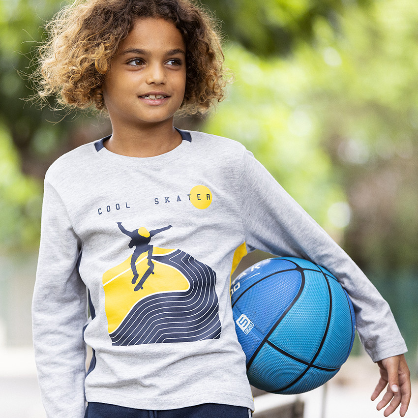 T-shirt met lange mouwen en rubberen print voor jongens 