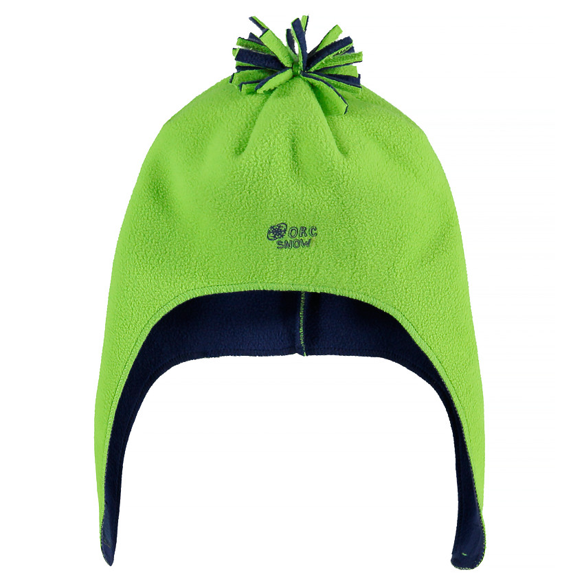 Bonnet péruvien en micropolaire avec pompon et logo devant 