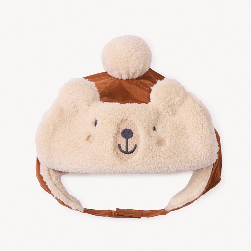 Chapka ludique ourson bi-matière pour bébé garçon 