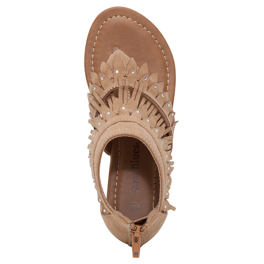 Sandalen met daimeffect en franjes 