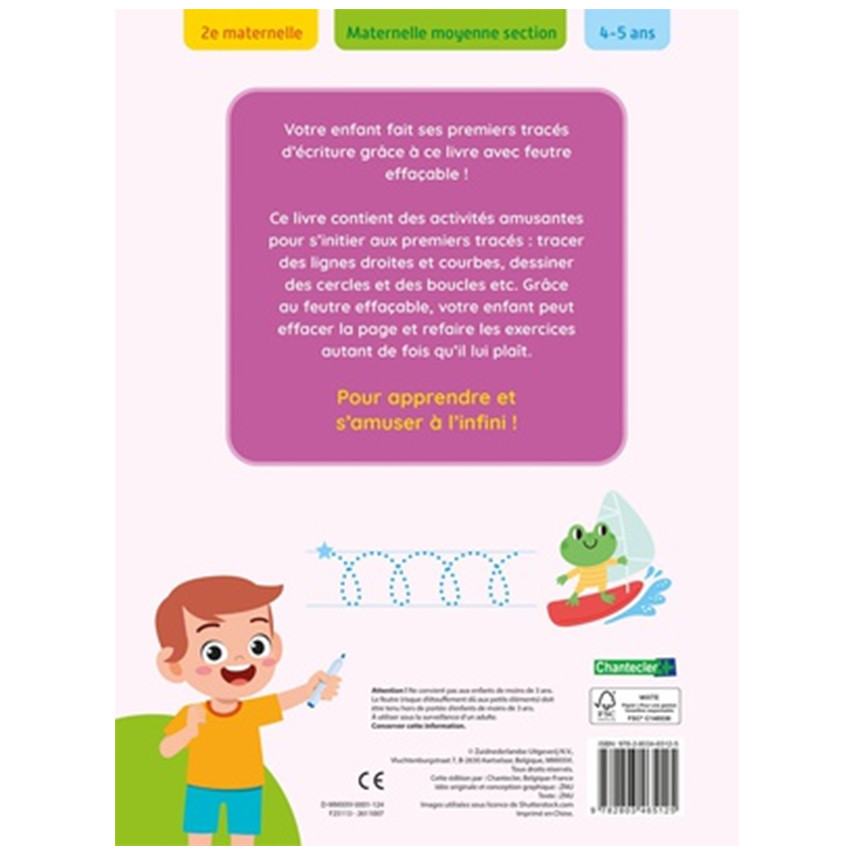 Livre d'exercices FR - Feutre effaçable - Premier jeu d'écriture - 4ans+ 