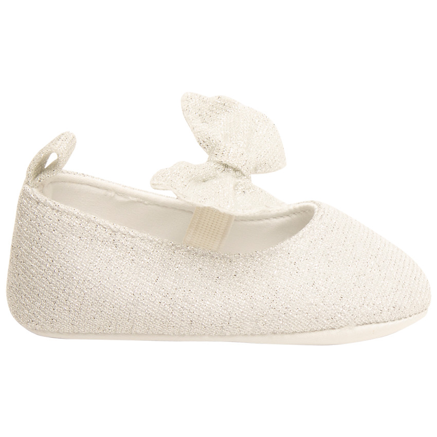 Babies argentés avec lanière élastiquée à nœud pour bébé fille 