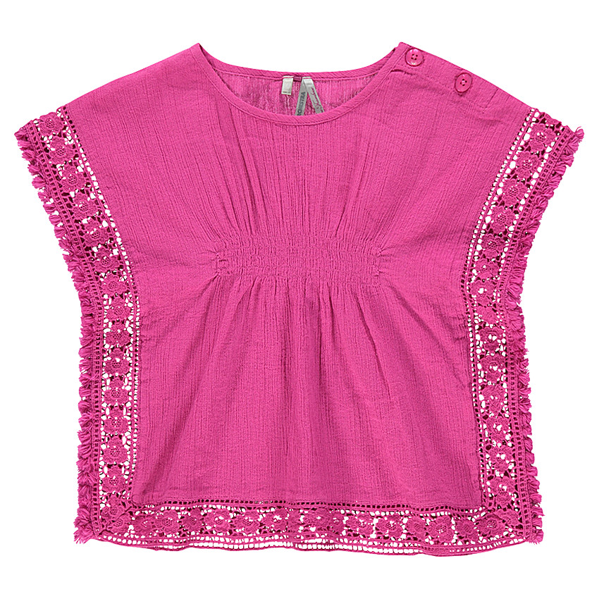 Tunique poncho en crépon et dentelle 